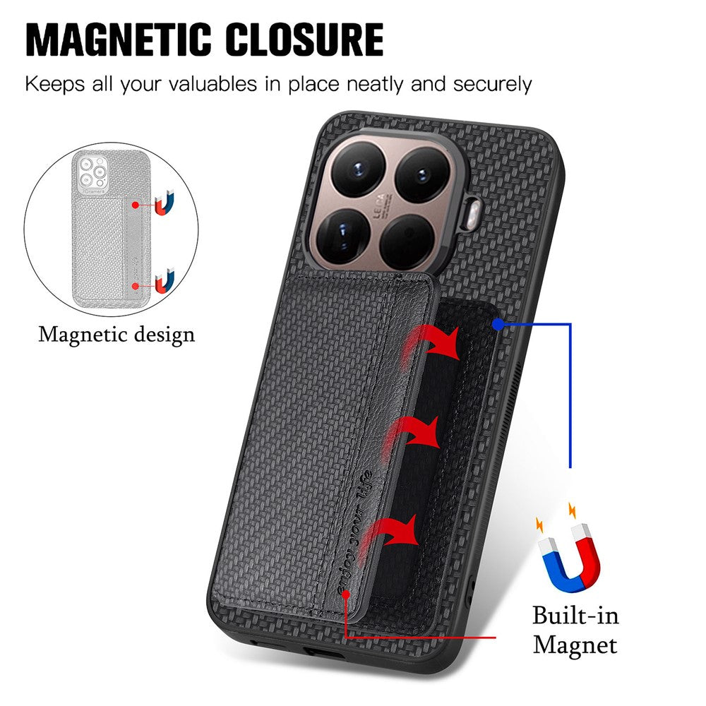For Xiaomi 15T Pro Case RFID Blocking Carbon Fiber Leather Phone Back Cover with Card Holder