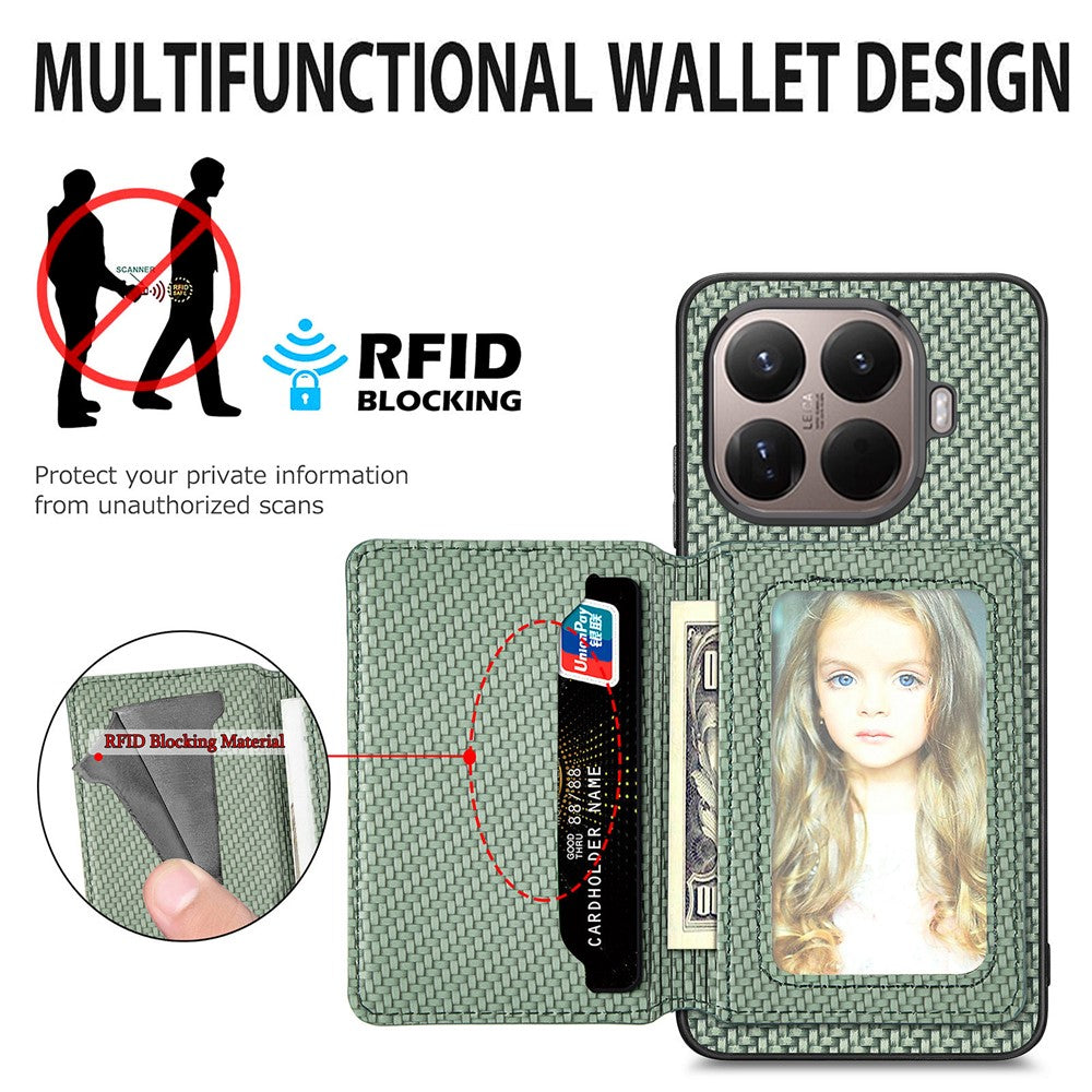 For Xiaomi 15T Pro Case RFID Blocking Carbon Fiber Leather Phone Back Cover with Card Holder