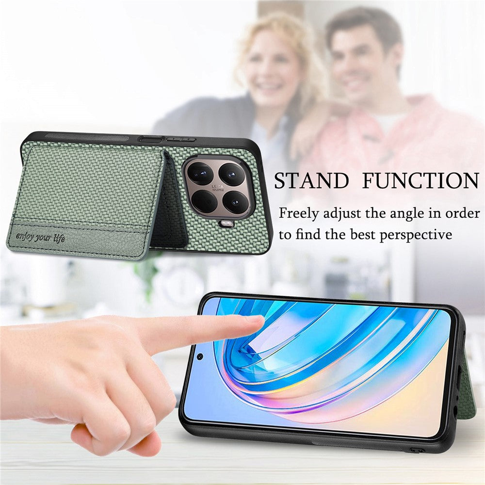 For Xiaomi 15T Pro Case RFID Blocking Carbon Fiber Leather Phone Back Cover with Card Holder