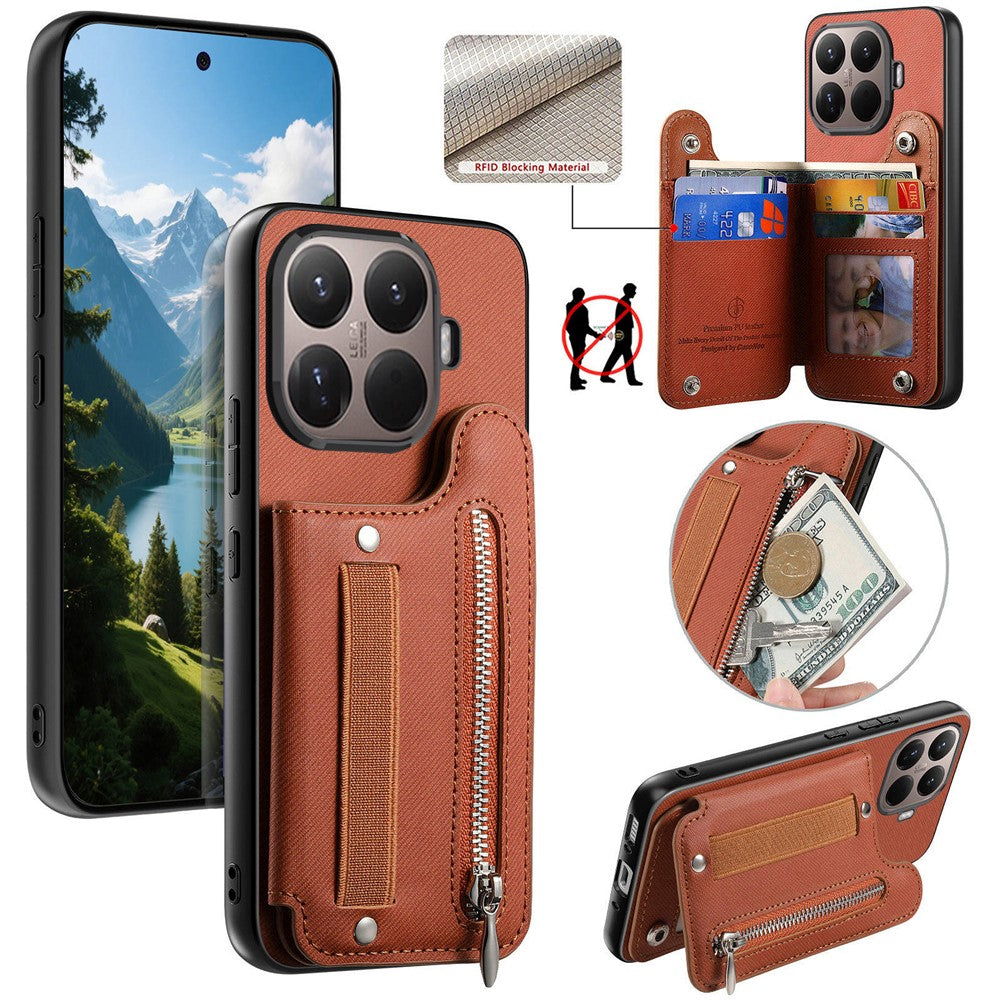 For Xiaomi 15T Pro Case RFID Blocking Card Holder Jeans Cloth Texture Leather Back Cover with Elastic Wristband