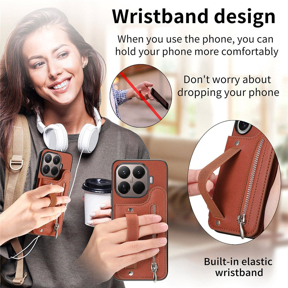 For Xiaomi 15T Pro Case RFID Blocking Card Holder Jeans Cloth Texture Leather Back Cover with Elastic Wristband