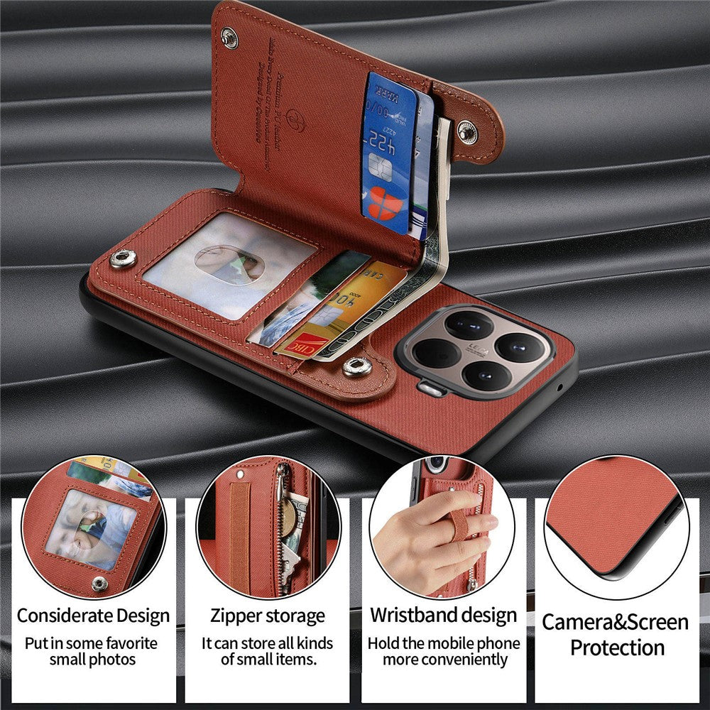 For Xiaomi 15T Pro Case RFID Blocking Card Holder Jeans Cloth Texture Leather Back Cover with Elastic Wristband