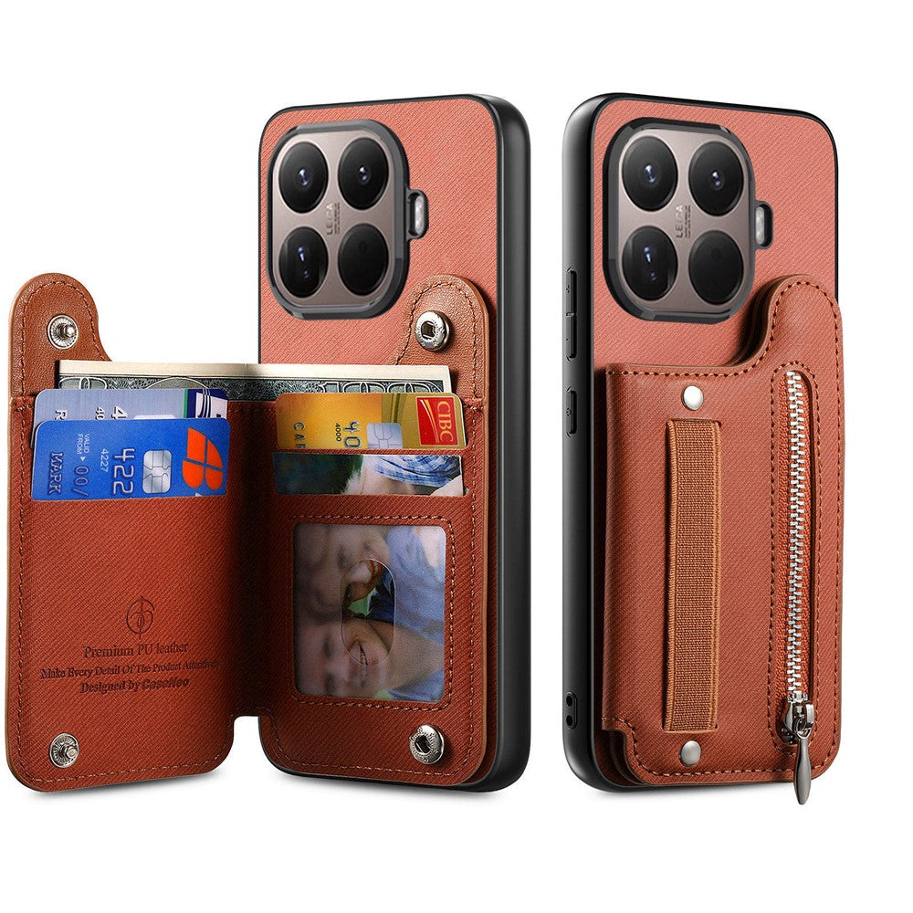 For Xiaomi 15T Pro Case RFID Blocking Card Holder Jeans Cloth Texture Leather Back Cover with Elastic Wristband