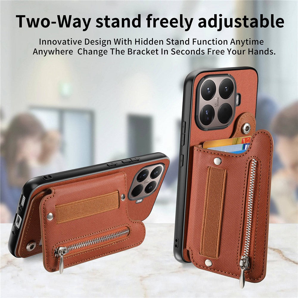 For Xiaomi 15T Pro Case RFID Blocking Card Holder Jeans Cloth Texture Leather Back Cover with Elastic Wristband