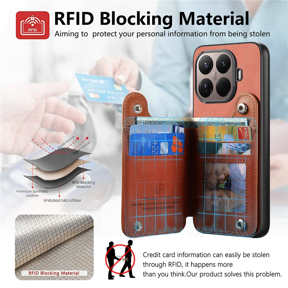 For Xiaomi 15T Pro Case RFID Blocking Card Holder Jeans Cloth Texture Leather Back Cover with Elastic Wristband