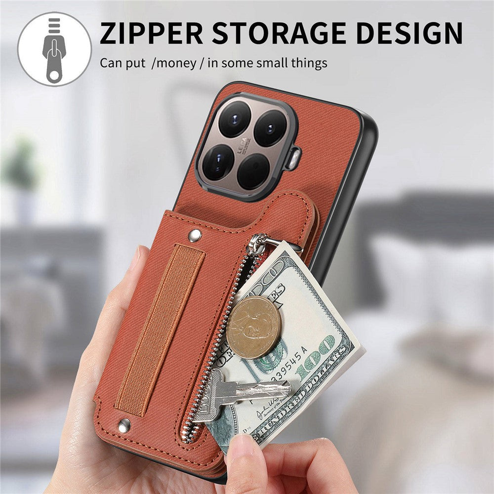 For Xiaomi 15T Pro Case RFID Blocking Card Holder Jeans Cloth Texture Leather Back Cover with Elastic Wristband