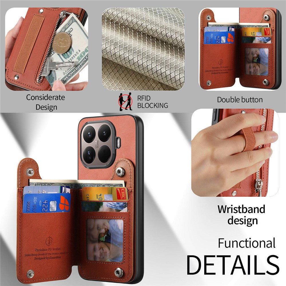 For Xiaomi 15T Pro Case RFID Blocking Card Holder Jeans Cloth Texture Leather Back Cover with Elastic Wristband