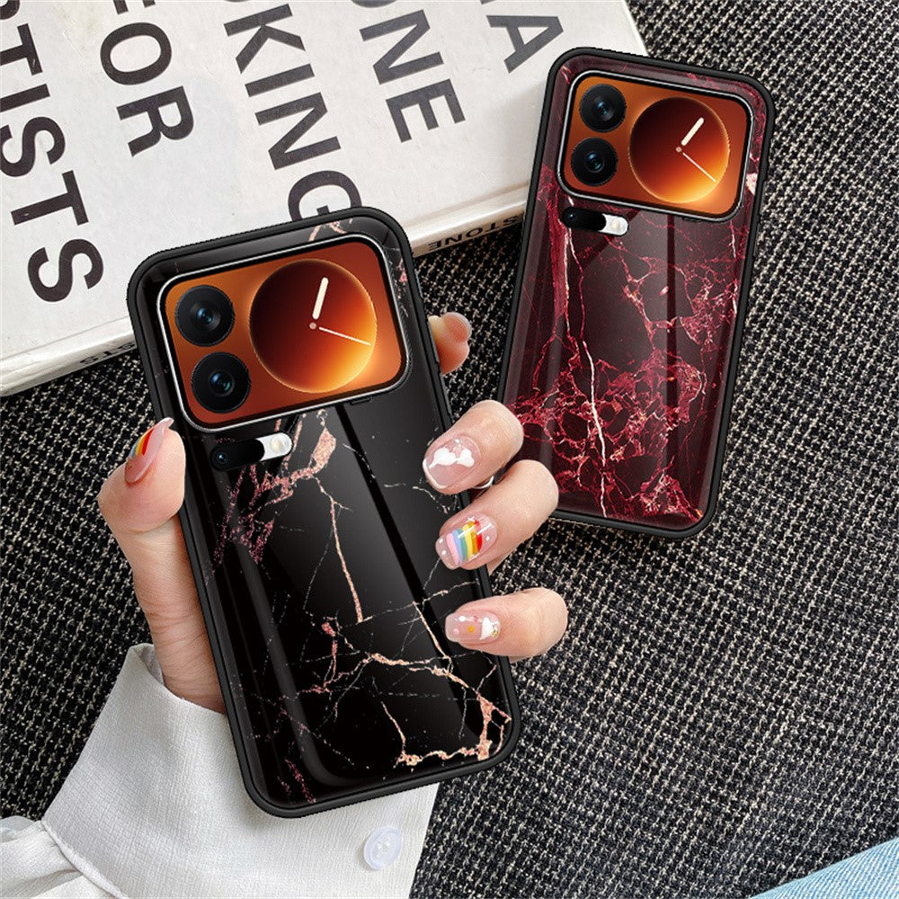 For Xiaomi 17 Pro Case Marble Pattern Tempered Glass + PC + TPU Protective Phone Cover
