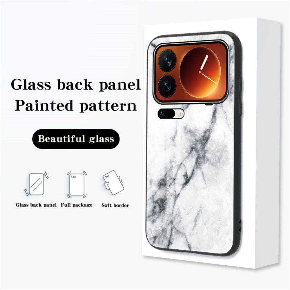 For Xiaomi 17 Pro Max Case Marble Pattern Tempered Glass + PC + TPU Protective Phone Cover