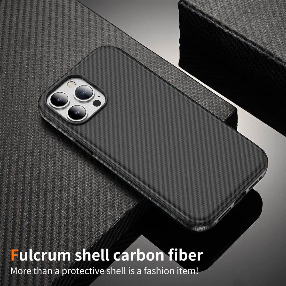 For iPhone 15 Pro Max Skin-touch Case Carbon Fiber Texture PC + TPU Back Cover Compatible with MagSafe