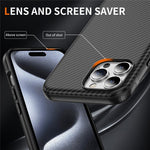 For iPhone 15 Pro Max Skin-touch Case Carbon Fiber Texture PC + TPU Back Cover Compatible with MagSafe
