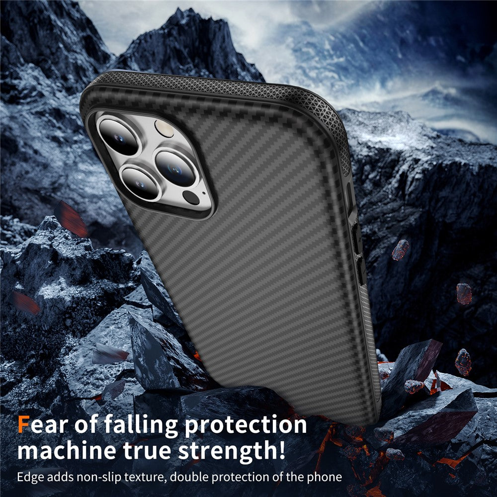 For iPhone 15 Pro Max Skin-touch Case Carbon Fiber Texture PC + TPU Back Cover Compatible with MagSafe