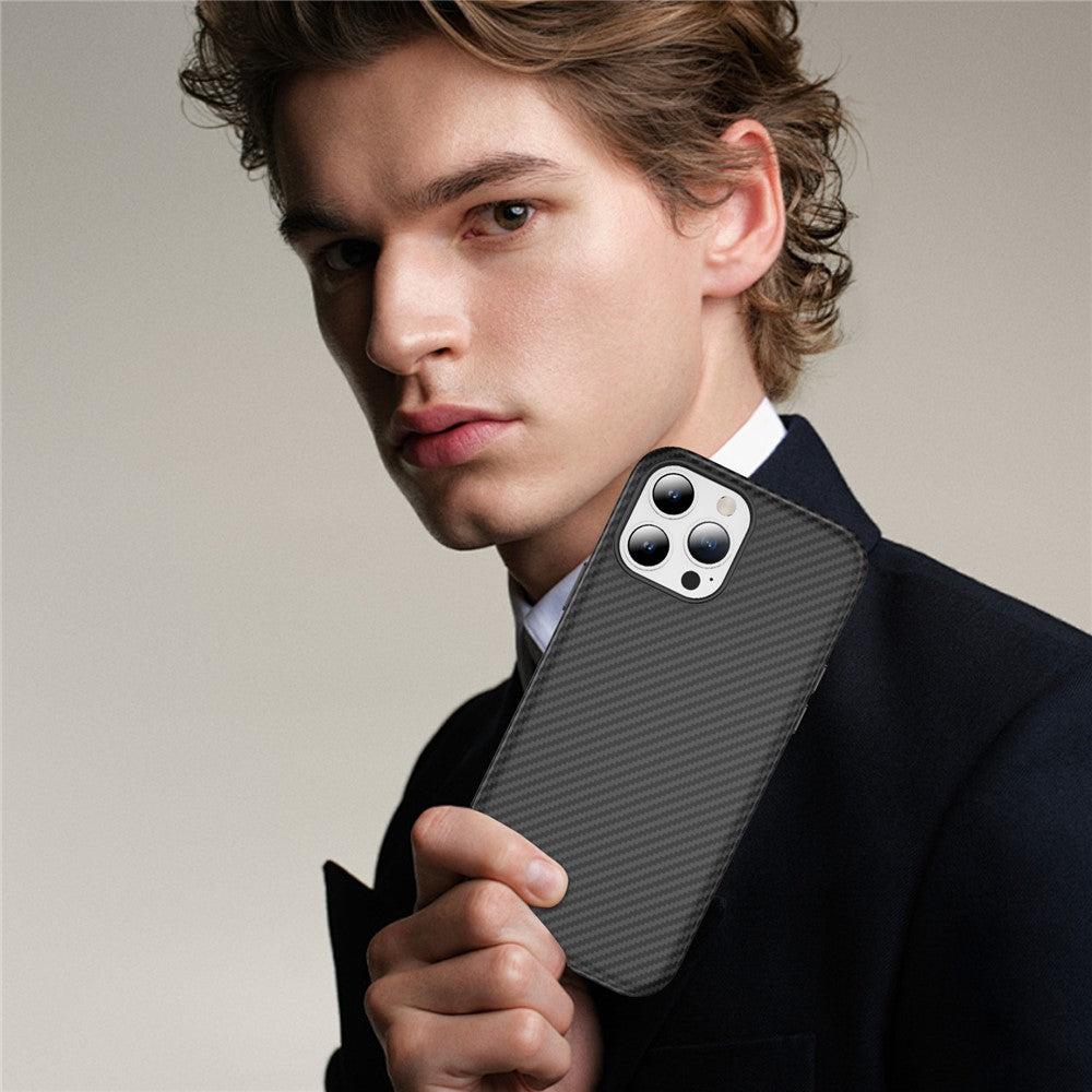 For iPhone 15 Pro Max Skin-touch Case Carbon Fiber Texture PC + TPU Back Cover Compatible with MagSafe