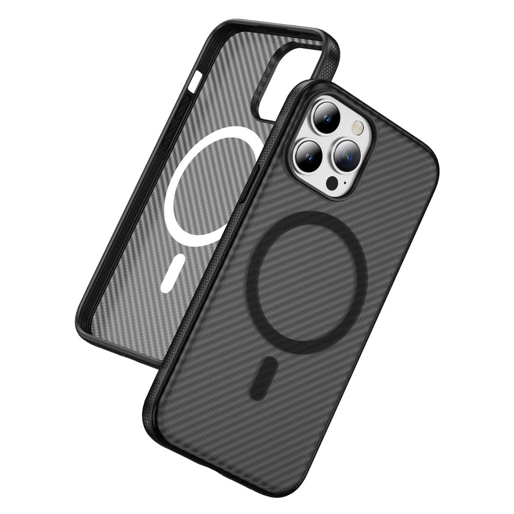 For iPhone 15 Pro Max Skin-touch Case Carbon Fiber Texture PC + TPU Back Cover Compatible with MagSafe