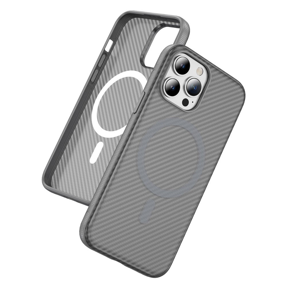 For iPhone 15 Pro Max Skin-touch Case Carbon Fiber Texture PC + TPU Back Cover Compatible with MagSafe