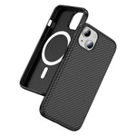 For iPhone 15 Plus / 14 Plus Skin-touch Case Carbon Fiber Texture PC + TPU Back Cover Compatible with MagSafe