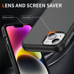 For iPhone 15 Plus / 14 Plus Skin-touch Case Carbon Fiber Texture PC + TPU Back Cover Compatible with MagSafe