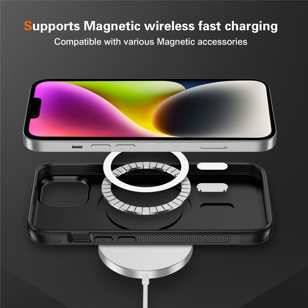 For iPhone 15 Plus / 14 Plus Skin-touch Case Carbon Fiber Texture PC + TPU Back Cover Compatible with MagSafe