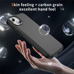 For iPhone 15 Plus / 14 Plus Skin-touch Case Carbon Fiber Texture PC + TPU Back Cover Compatible with MagSafe
