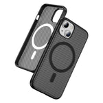 For iPhone 15 Plus / 14 Plus Skin-touch Case Carbon Fiber Texture PC + TPU Back Cover Compatible with MagSafe