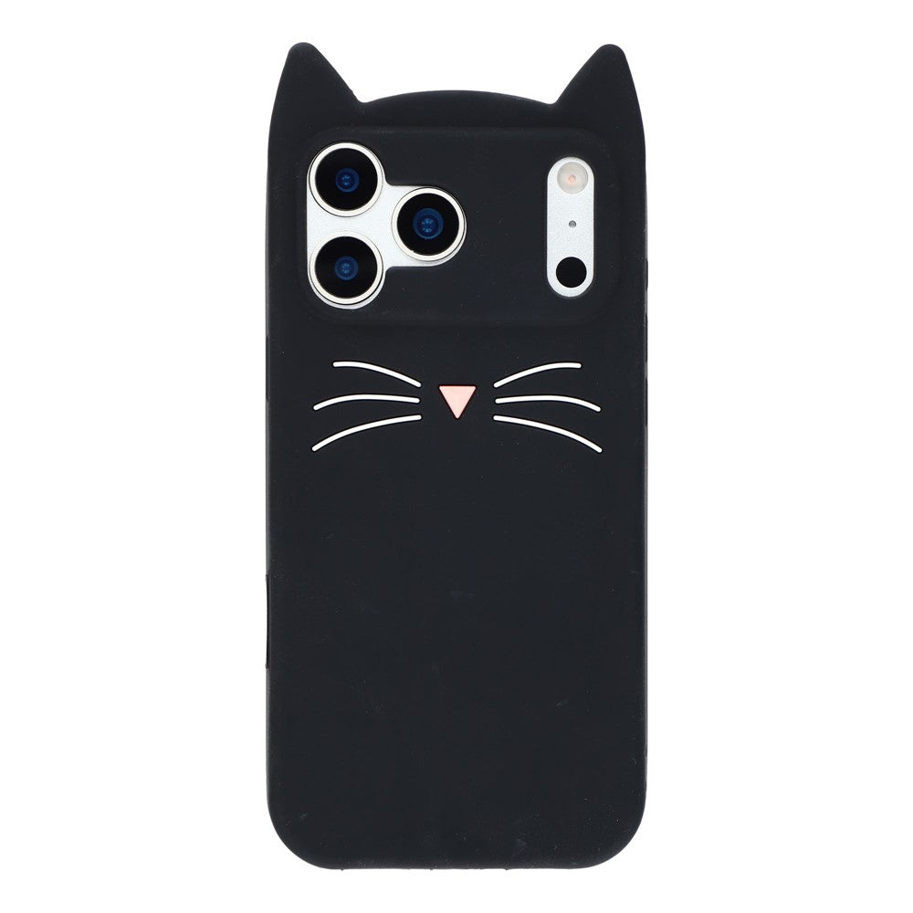 For iPhone 17 Pro Silicone Case 3D Moustache Cat Protective Phone Cover