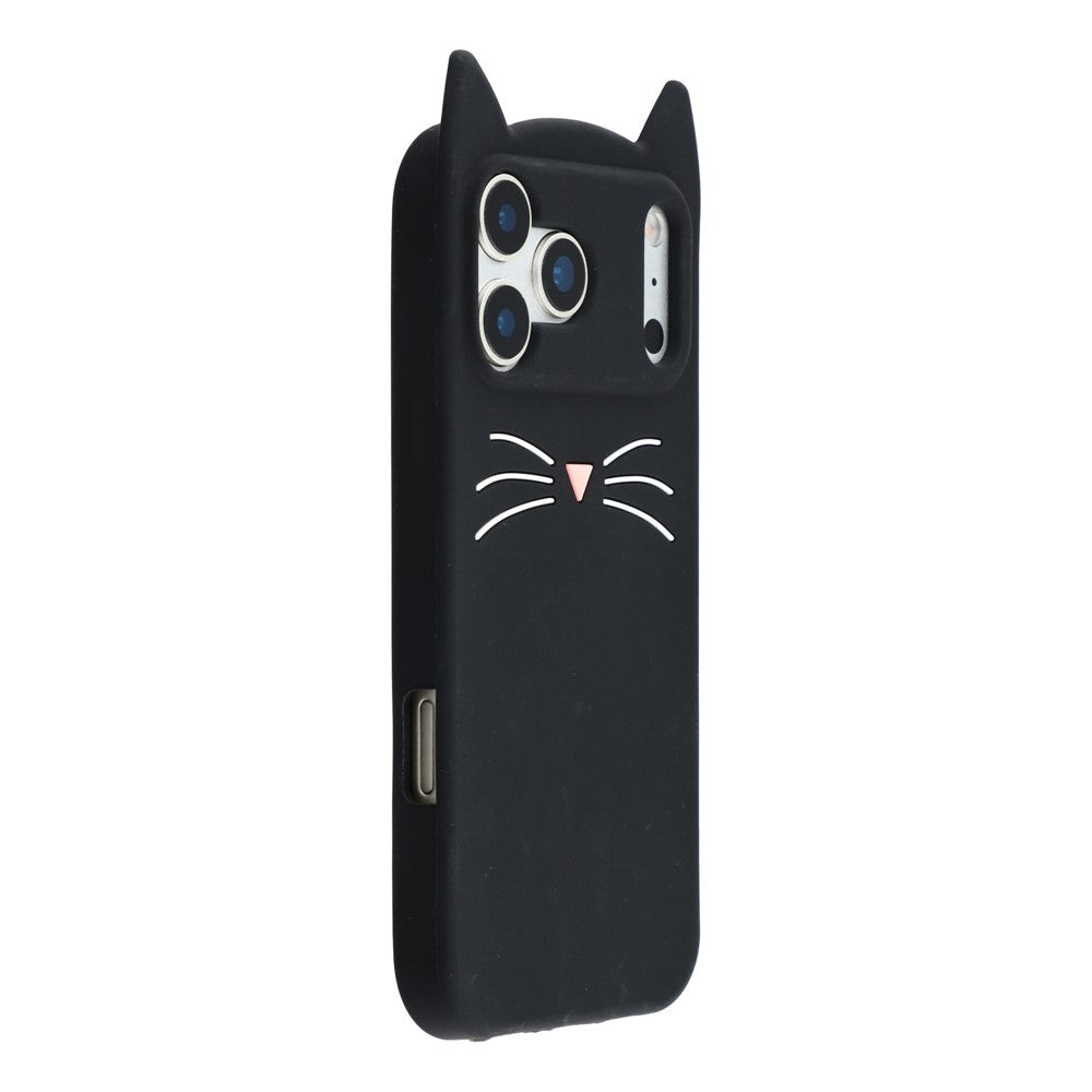 For iPhone 17 Pro Silicone Case 3D Moustache Cat Protective Phone Cover