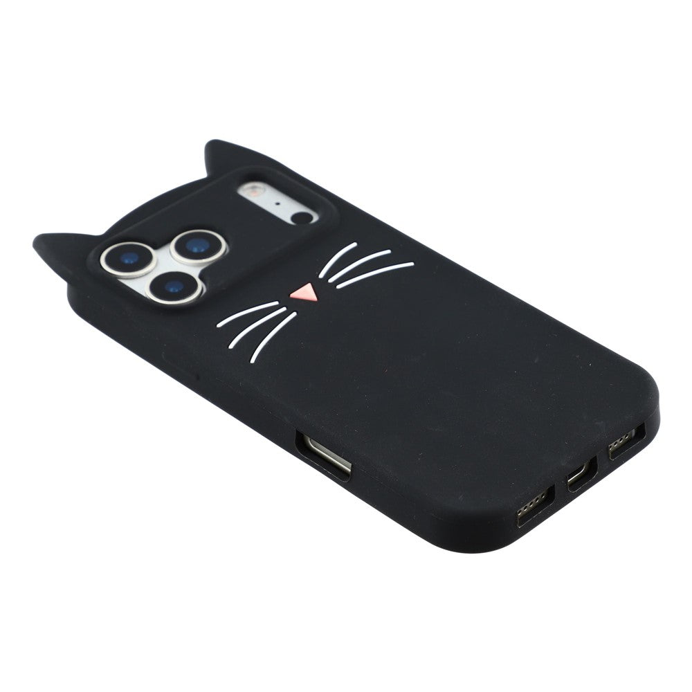 For iPhone 17 Pro Silicone Case 3D Moustache Cat Protective Phone Cover