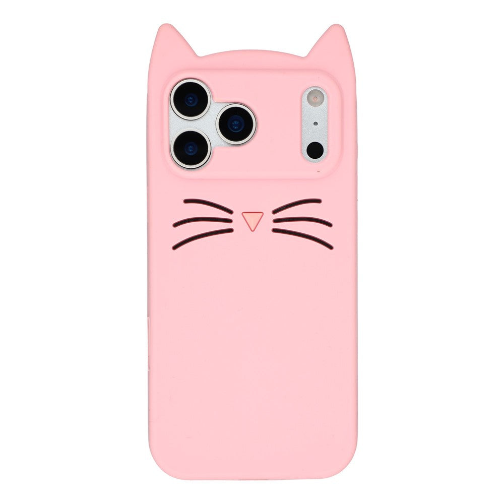 For iPhone 17 Pro Silicone Case 3D Moustache Cat Protective Phone Cover