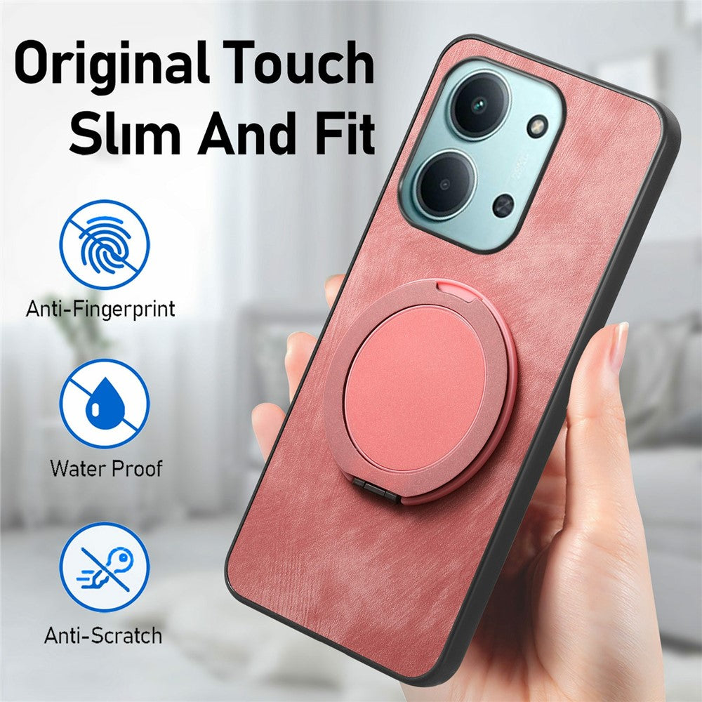 Xiaomi Redmi 15C 4G (Global) (171mm) / Poco C85 4G (171mm) mobilskal med roterande stativ Stressavlastande retro läderbaksida