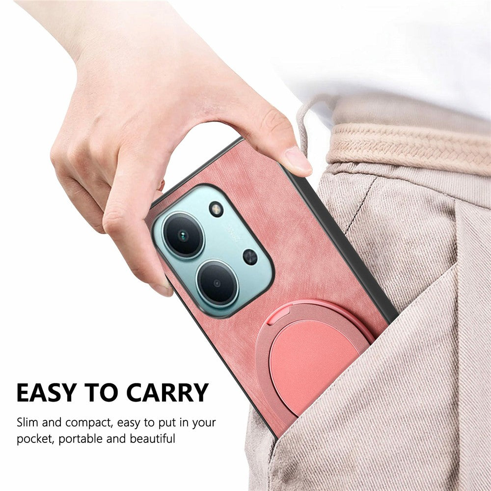 Xiaomi Redmi 15C 4G (Global) (171mm) / Poco C85 4G (171mm) mobilskal med roterande stativ Stressavlastande retro läderbaksida