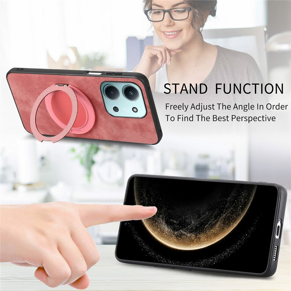Xiaomi Redmi 15C 4G (Global) (171mm) / Poco C85 4G (171mm) mobilskal med roterande stativ Stressavlastande retro läderbaksida