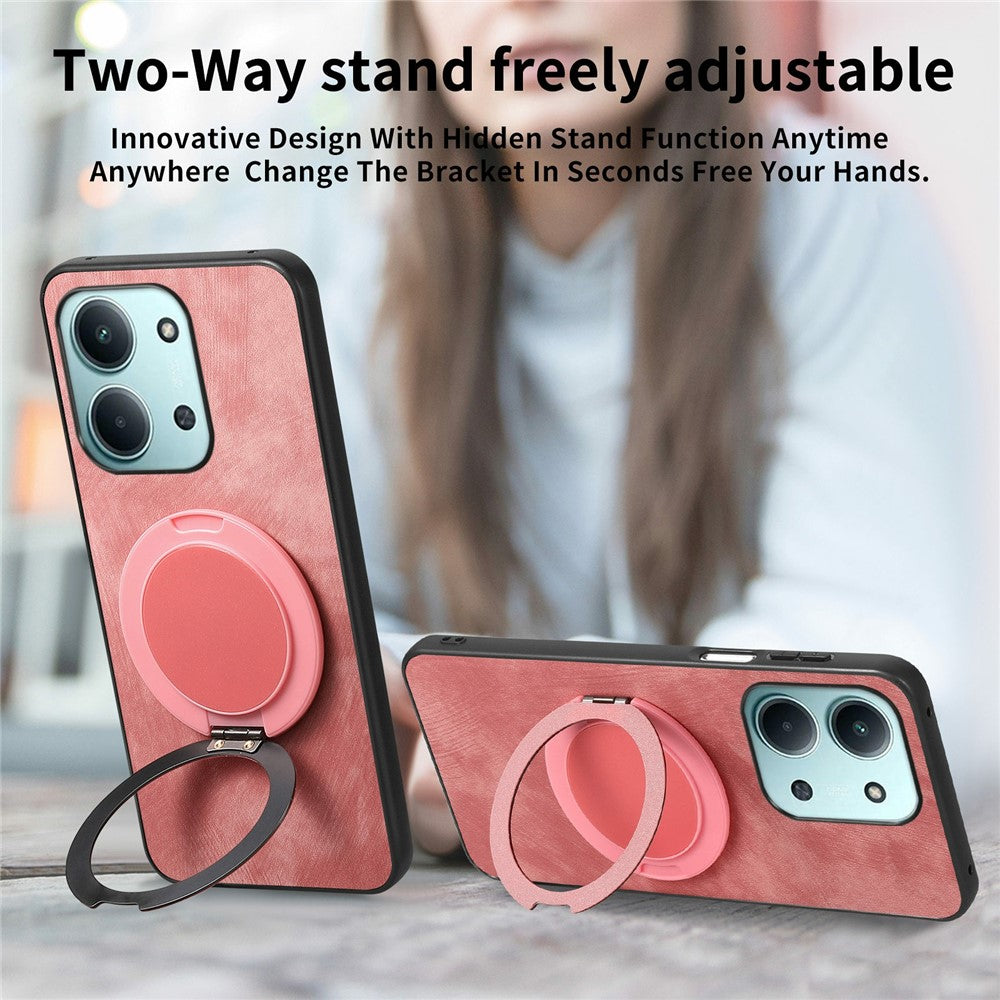 Xiaomi Redmi 15C 4G (Global) (171mm) / Poco C85 4G (171mm) mobilskal med roterande stativ Stressavlastande retro läderbaksida