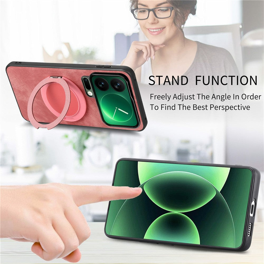 Xiaomi 17 Pro mobilskal med roterande stativ stressavlastande retro läderbaksida