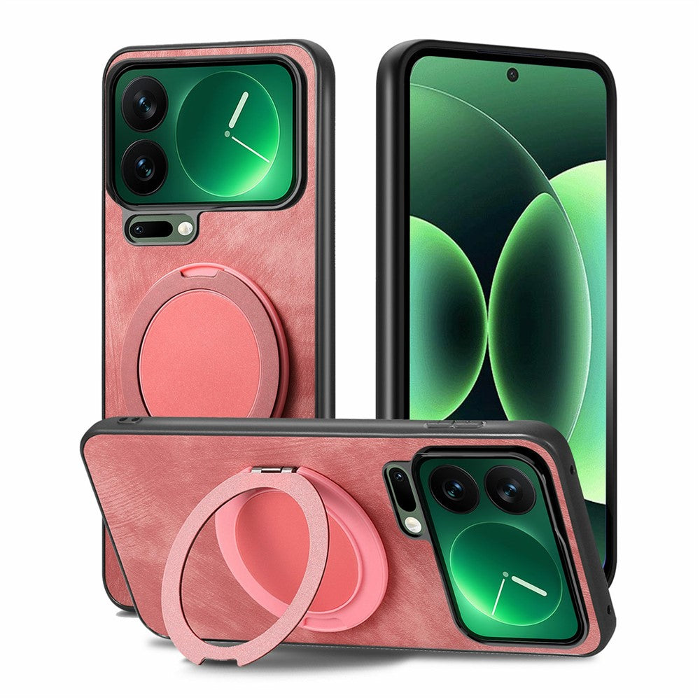 Xiaomi 17 Pro mobilskal med roterande stativ stressavlastande retro läderbaksida