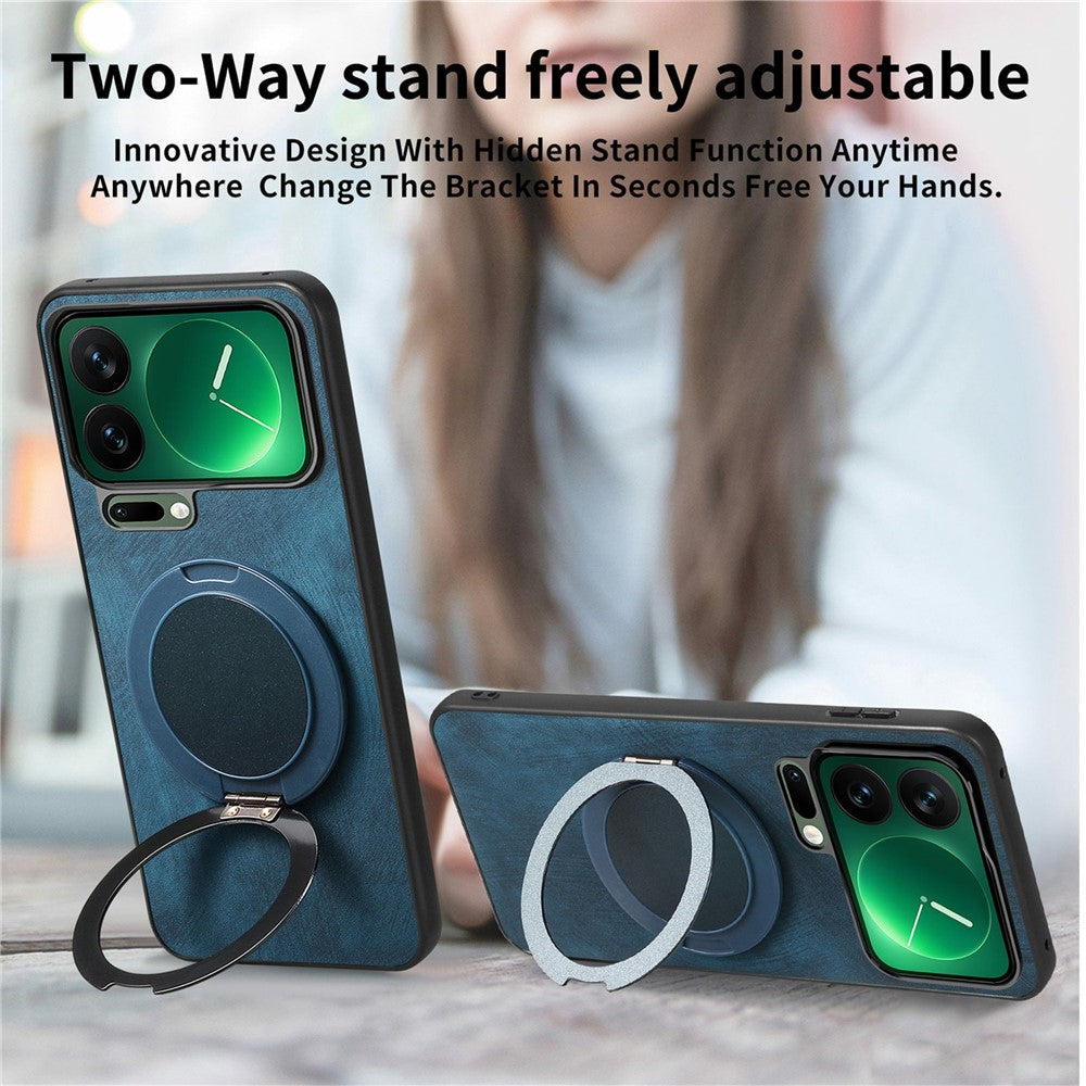 Xiaomi 17 Pro mobilskal med roterande stativ stressavlastande retro läderbaksida