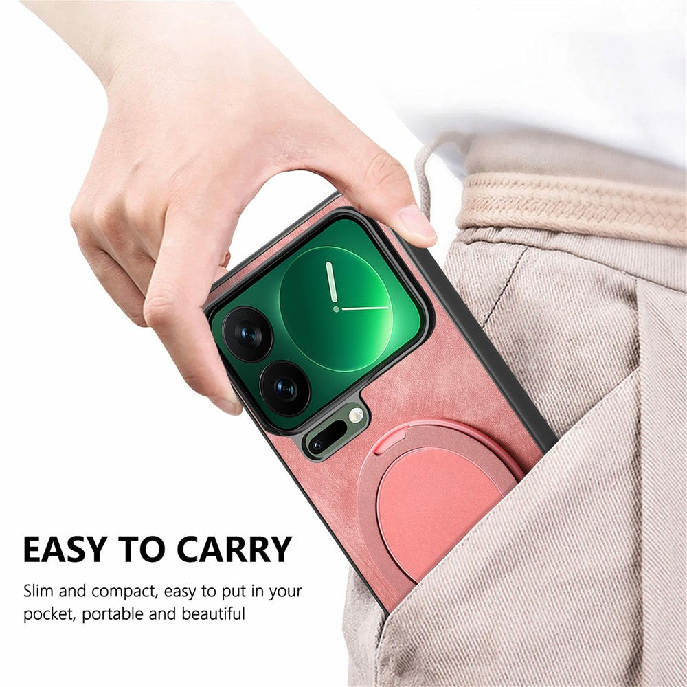 Xiaomi 17 Pro mobilskal med roterande stativ stressavlastande retro läderbaksida
