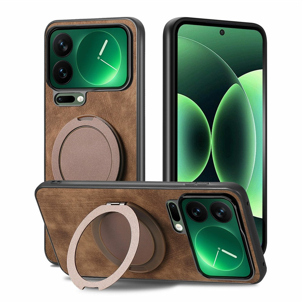 For Xiaomi 17 Pro Phone Case with Rotating Kickstand Stress Relief Retro Leather Back Cover