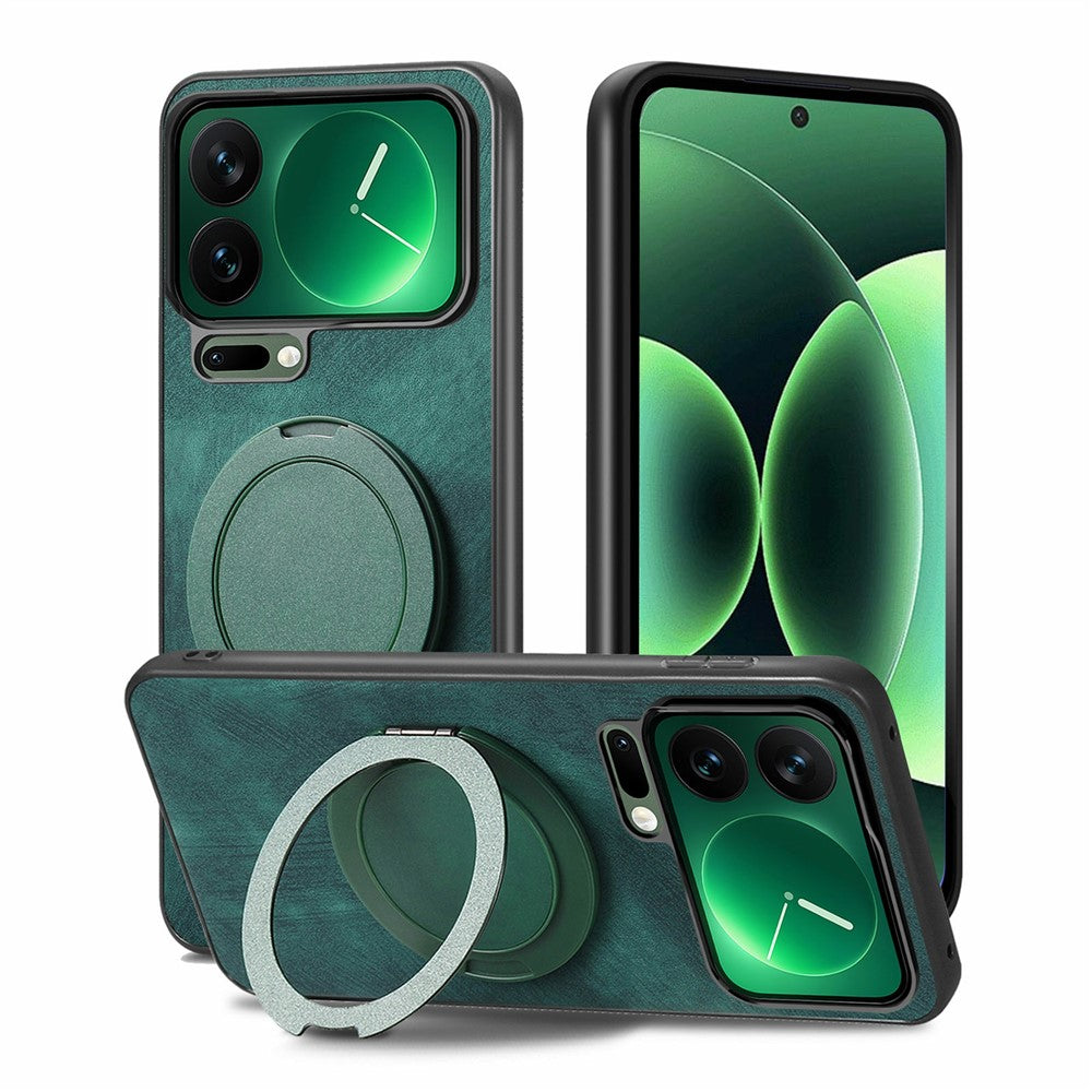 Xiaomi 17 Pro mobilskal med roterande stativ stressavlastande retro läderbaksida