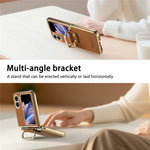 For Oppo Find N2 Flip 5G Case Electroplating Leather Coated PC Phone Cover with Spring Ring Buckle Kickstand