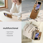 For Oppo Find N2 Flip 5G Case Electroplating Leather Coated PC Phone Cover with Spring Ring Buckle Kickstand