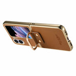 For Oppo Find N2 Flip 5G Case Electroplating Leather Coated PC Phone Cover with Spring Ring Buckle Kickstand