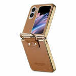 For Oppo Find N2 Flip 5G Case Electroplating Leather Coated PC Phone Cover with Spring Ring Buckle Kickstand