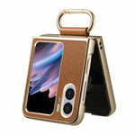 For Oppo Find N2 Flip 5G Case Electroplating Leather Coated PC Phone Cover with Spring Ring Buckle Kickstand