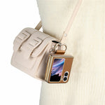 For Oppo Find N2 Flip 5G Case Electroplating Leather Coated PC Phone Cover with Spring Ring Buckle Kickstand