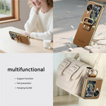 For Oppo Find N3 Flip 5G Case Electroplating Leather Coated PC Phone Cover with Spring Ring Buckle Kickstand