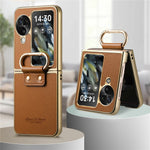 For Oppo Find N3 Flip 5G Case Electroplating Leather Coated PC Phone Cover with Spring Ring Buckle Kickstand