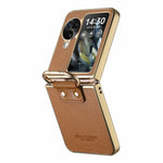 For Oppo Find N3 Flip 5G Case Electroplating Leather Coated PC Phone Cover with Spring Ring Buckle Kickstand