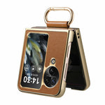 For Oppo Find N3 Flip 5G Case Electroplating Leather Coated PC Phone Cover with Spring Ring Buckle Kickstand