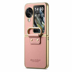 For Oppo Find N3 Flip 5G Case Electroplating Leather Coated PC Phone Cover with Spring Ring Buckle Kickstand