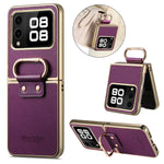 For Huawei nova Flip 5G Case Electroplating Leather Coated PC Phone Cover with Spring Ring Buckle Kickstand